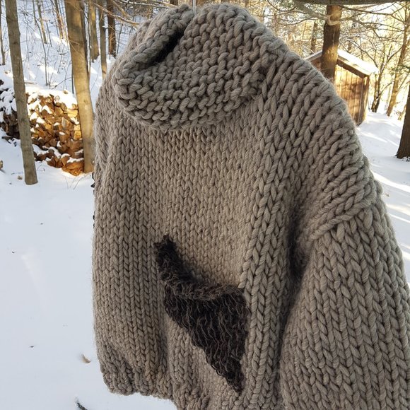 Wool winter set, coffee gray, sweater and matching hat, hand knitted - Picture 2 of 8